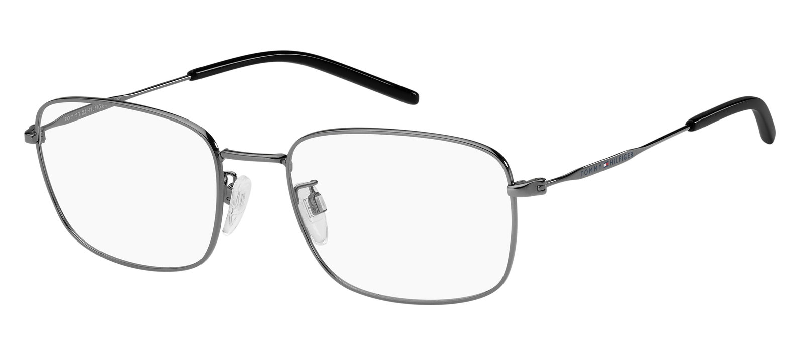 Das Bild zeigt die rechteckige Brille TH1934/F KJ1 für Herren von der Marke Tommy Hilfiger in dunkelgrau grau transparent von vorne