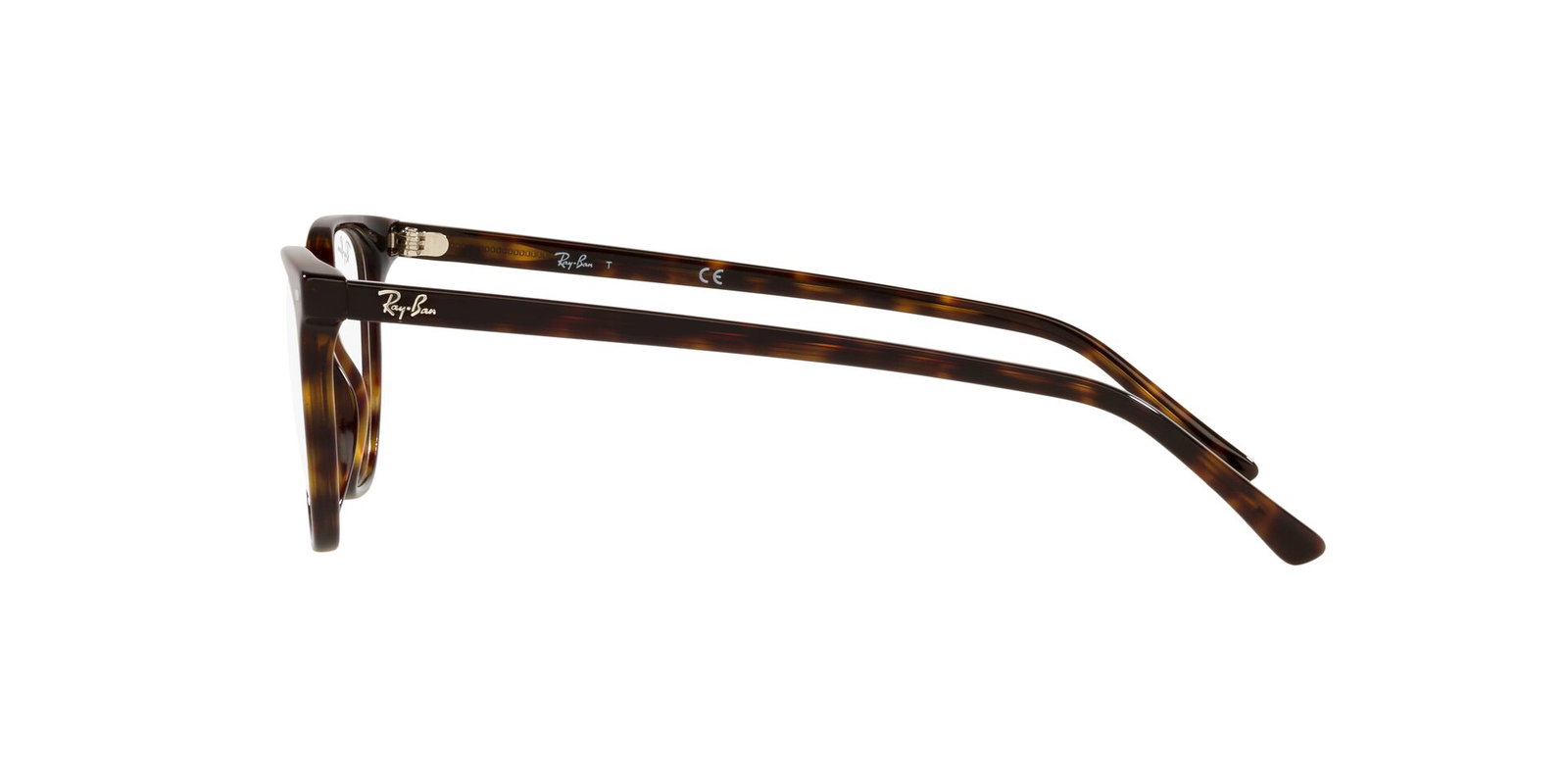 Das Bild zeigt die runde Brille Elliot RX5397 für Herren von der Marke Ray Ban in braun havanna seitlich
