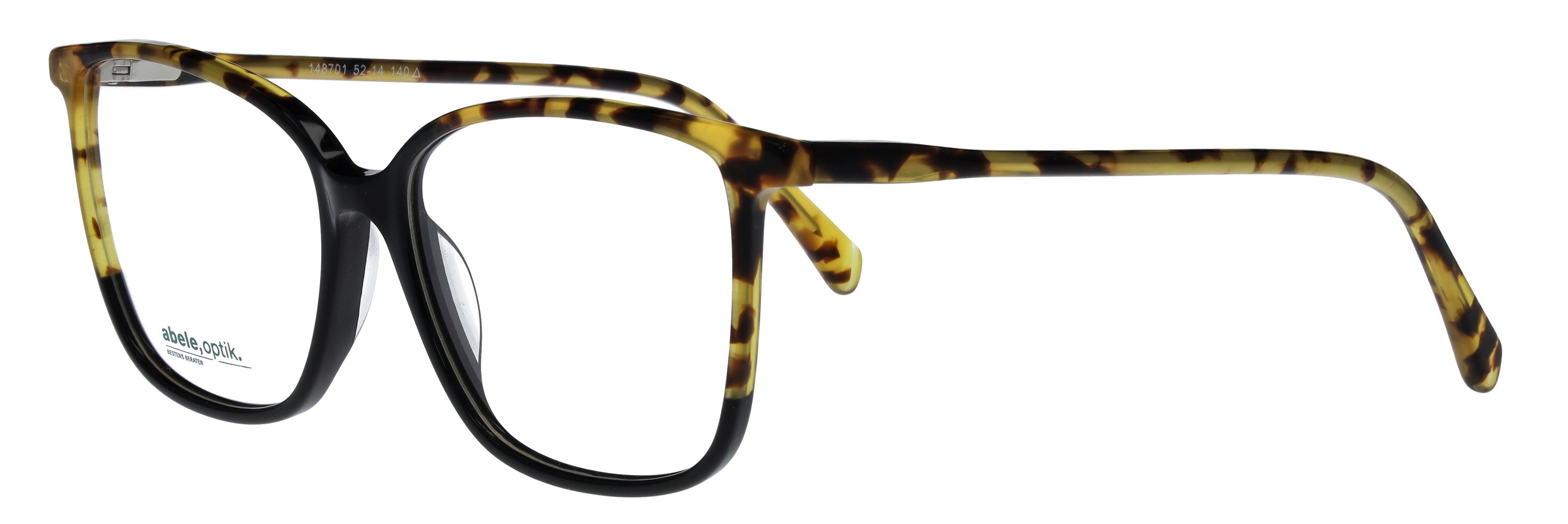 Das Bild zeigt die Korrektionsbrille 148701 von der Marke Abele Optik in schwarz-gelb havanna.