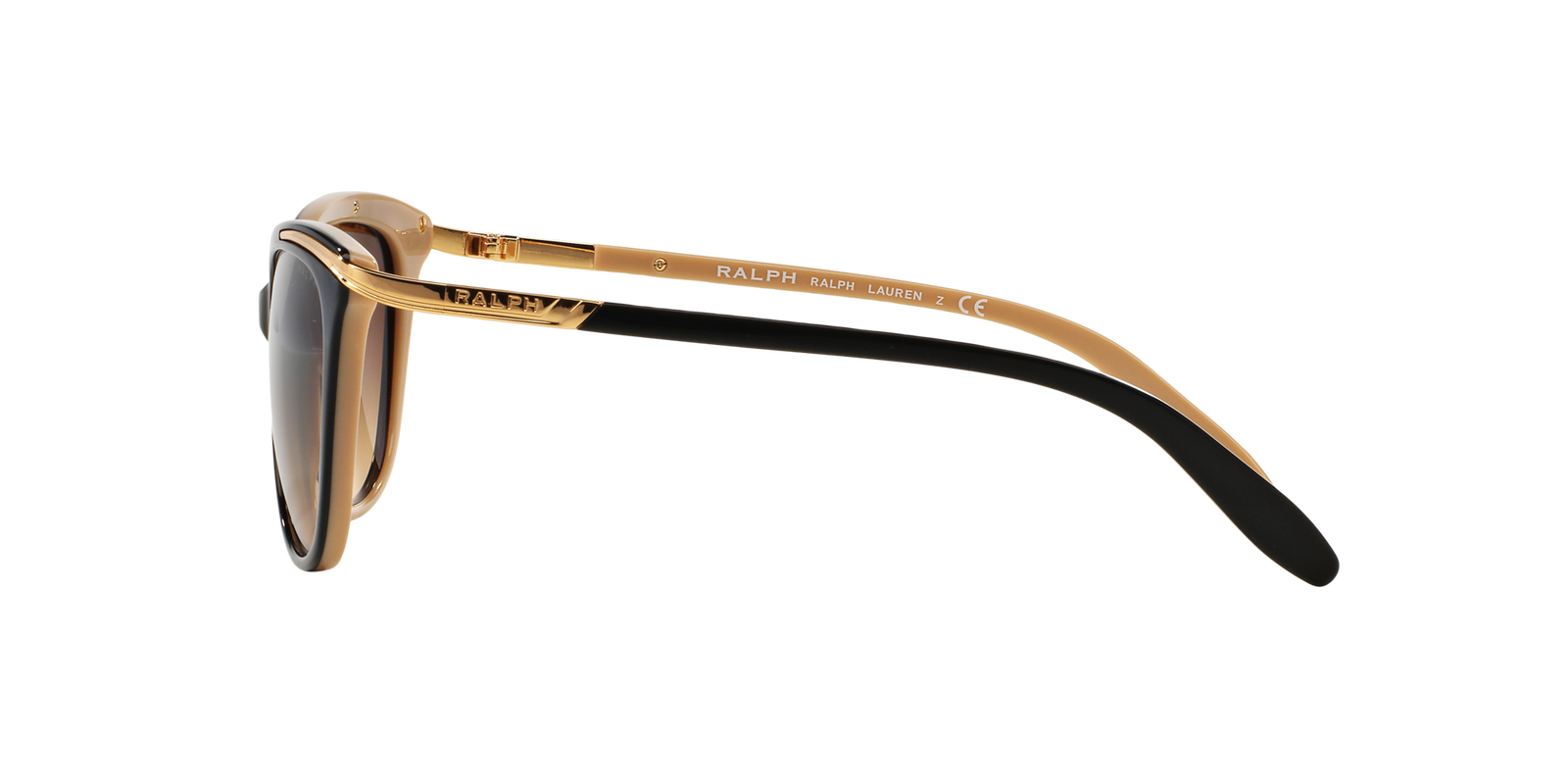 Das Bild zeigt die Cat-Eye-Sonnenbrille RA5203 109013 für Damen von der Marke Ralph Lauren in schwarz seitlich