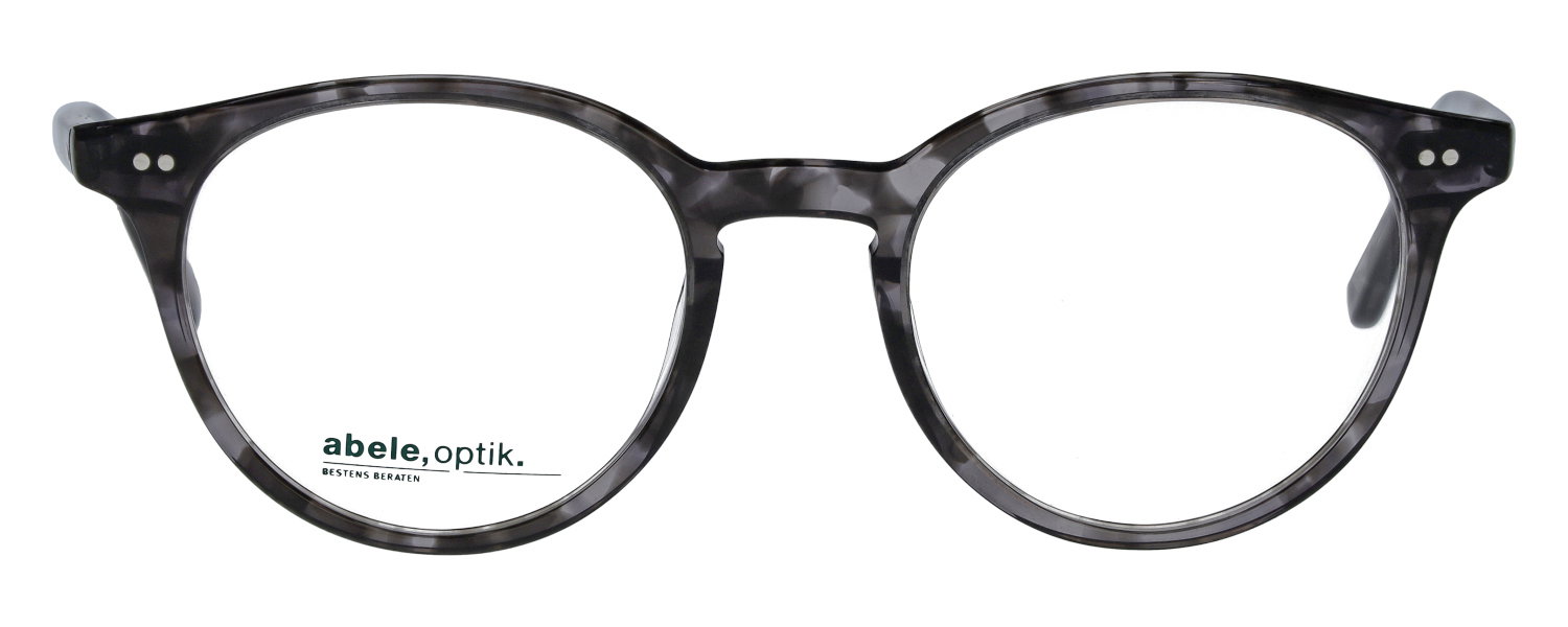 Das Bild zeigt die runde Brille 146081 für Damen von der Marke Abele Optik in dunkelgrau transparent gemustert von vorne