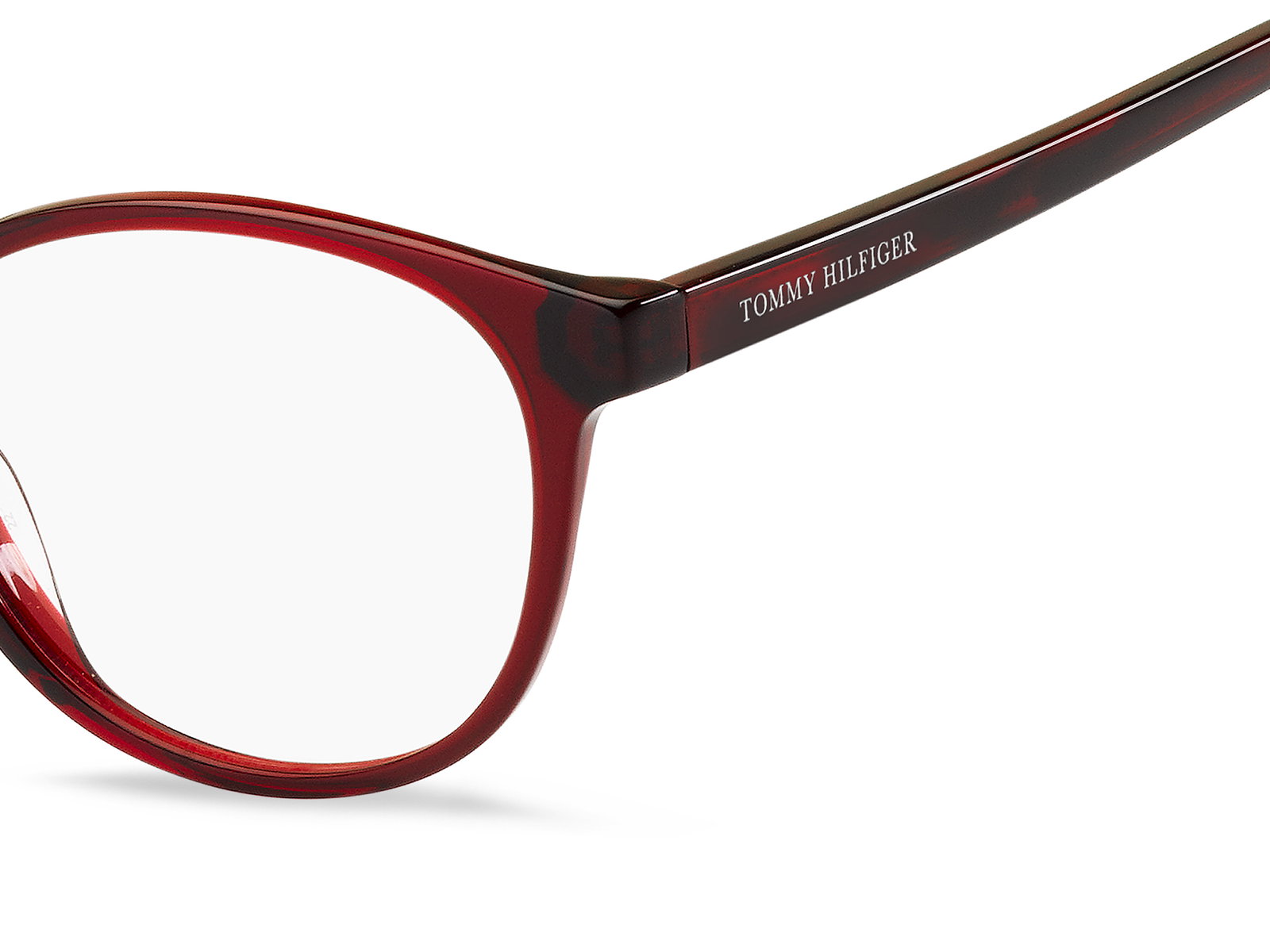 Das Bild zeigt die ovale Brille TH1969 4ET 51 für Damen von der Marke Tommy Hilfiger in rot von rechts