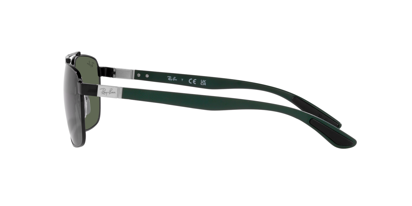 Das Bild zeigt die rechteckige Sonnenbrille RB3701 002/71 für Herren von der Marke Ray Ban in schwarz seitlich