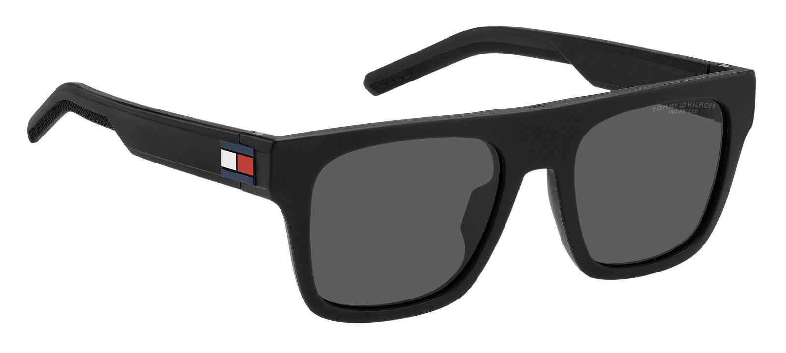 Das Bild zeigt die rechteckige Sonnenbrille TH 1976/S 003 für Herren von der Marke Tommy Hilfiger in schwarz seitlich