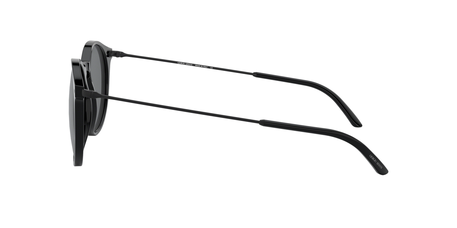 Das Bild zeigt die runde Sonnenbrille AR8121 500187 für Herren von der Marke Giorgio Armani in schwarz seitlich