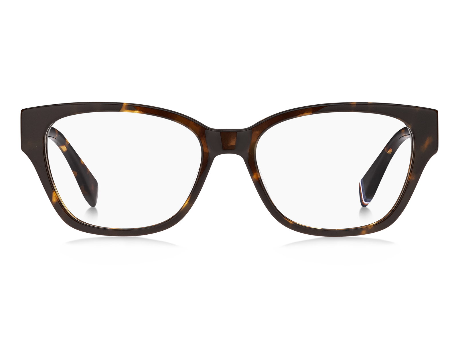 Das Bild zeigt die rechteckige Brille TH2001 086 52 für Damen von der Marke Tommy Hilfiger in braun havanna von vorne