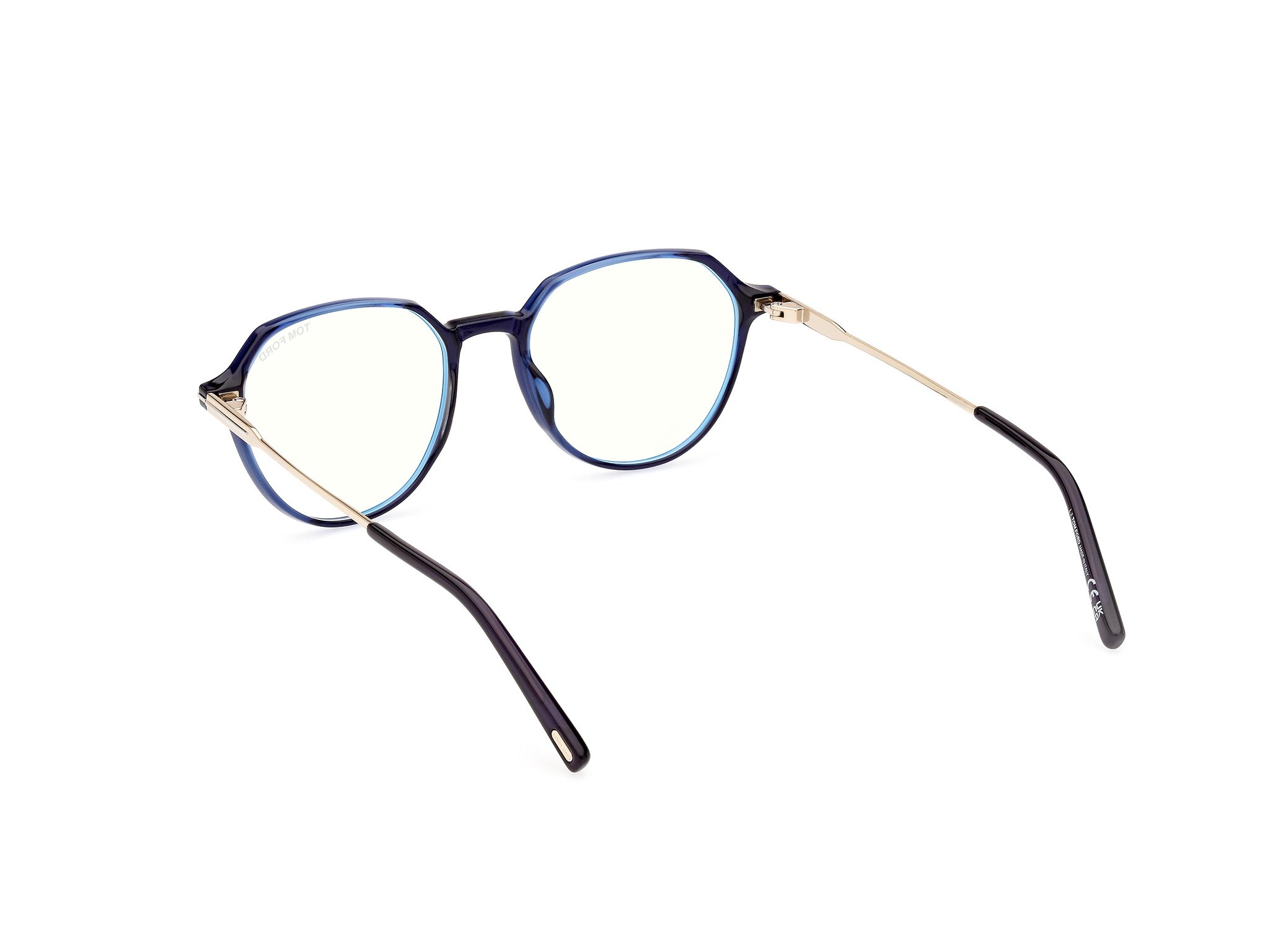 Das Bild zeigt die Korrektionsbrille FT5875-B 090 von der Marke Tom Ford in blau/gold.