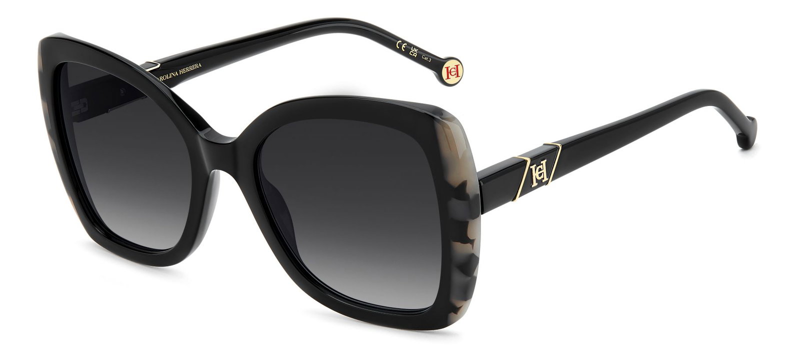 zu sehen ist die Sonnenbrille 2097 von Carolina Herrera in der Farbe Schwarz.