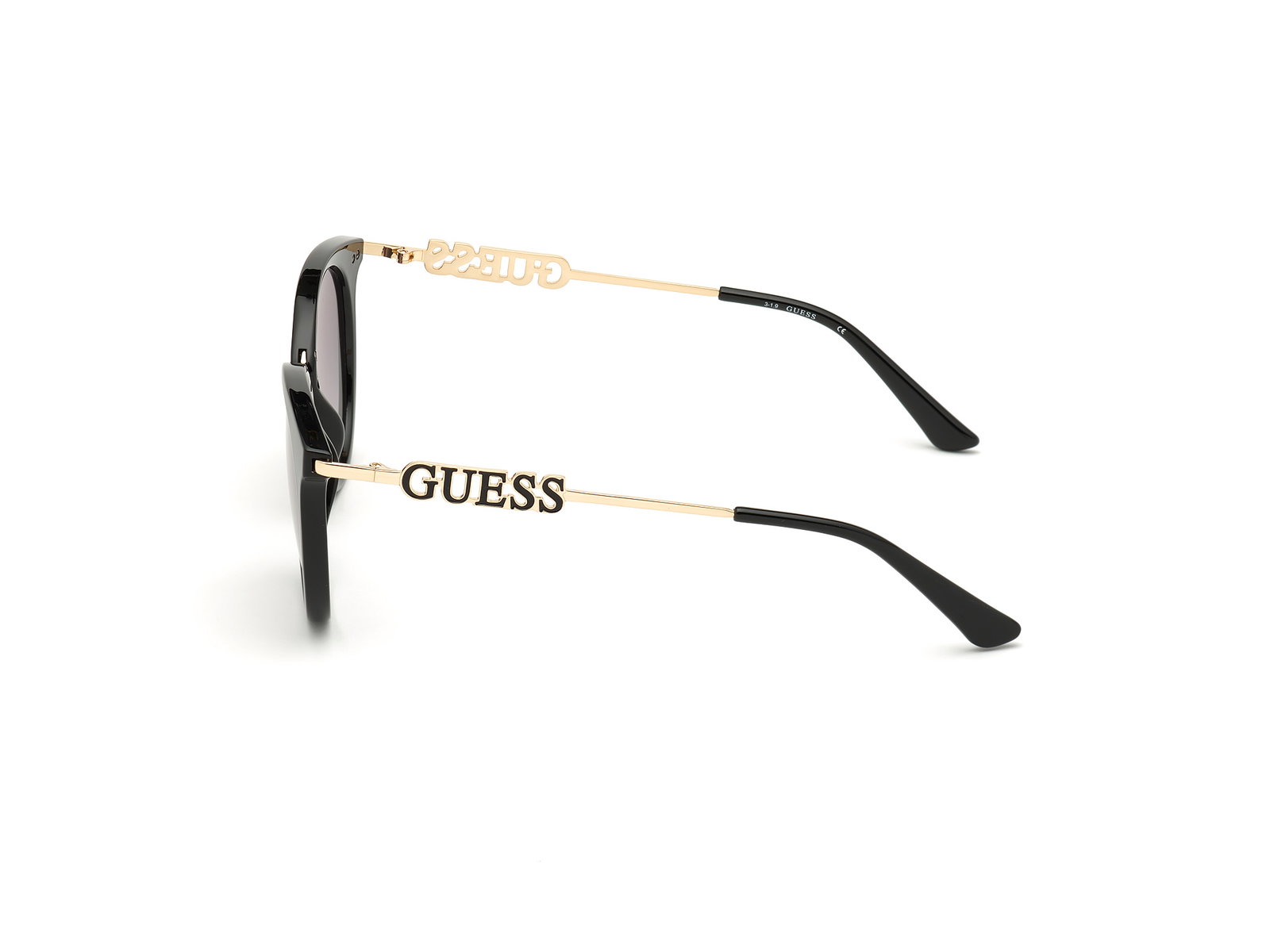 Das Bild zeigt die Sonnenbrille GU7645 von Guess in der Farbe Schwarz.