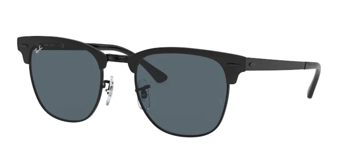 Das Bild zeigt die schmale Browline-Sonnenbrille Clubmaster Metal RB3716 für Herren von der Marke Ray Ban in matt schwarz von vorne