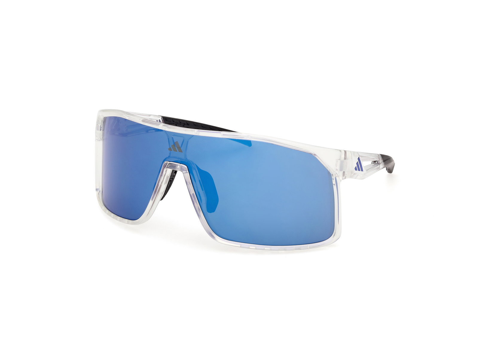 Das Bild zeigt die Adidas Sport Sonnenbrille Alkator SP0124 in kristall leicht seitlich.