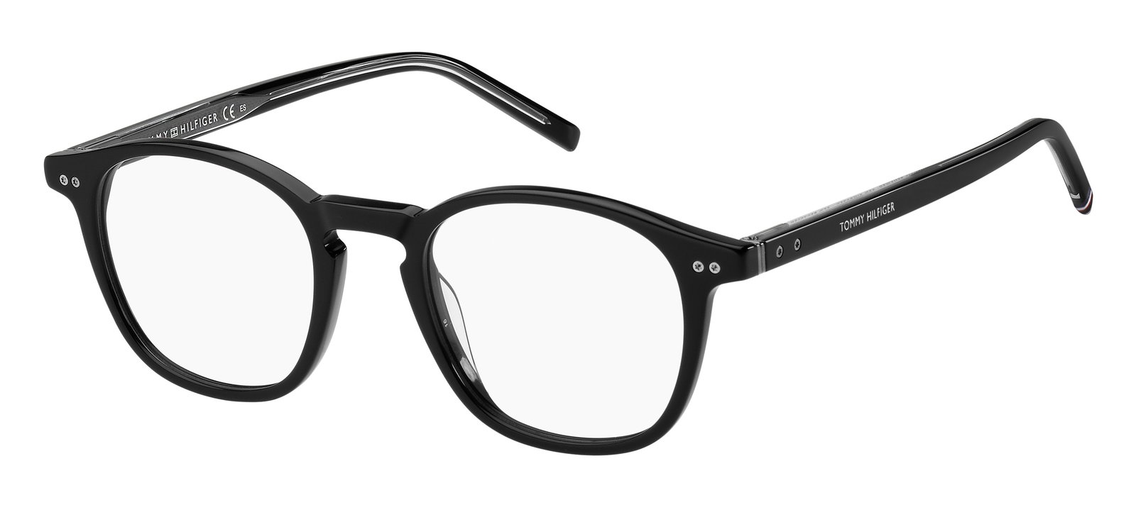 Das Bild zeigt die ovale Brille TH1941 807 48 für Herren von der Marke Tommy Hilfiger in schwarz von vorne