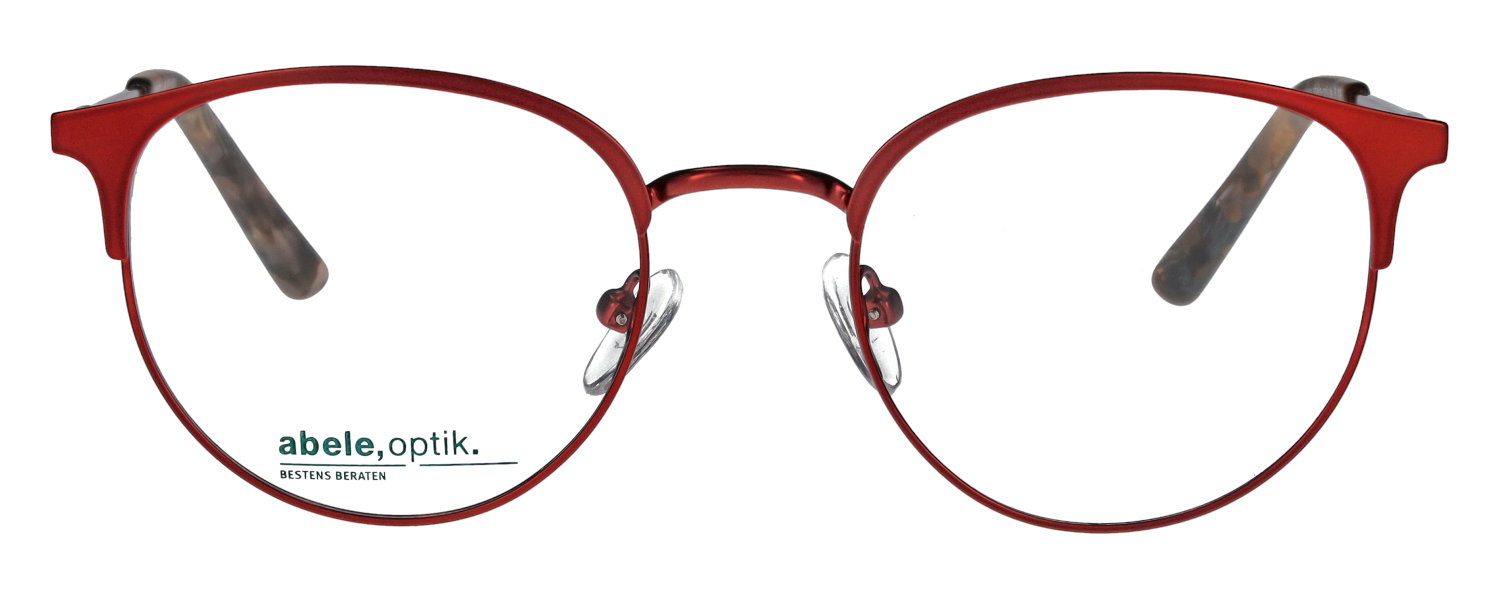Das Bild zeigt die runde Brille 146801 für Damen von der Marke Abele Optik in dunkelrot von vorne