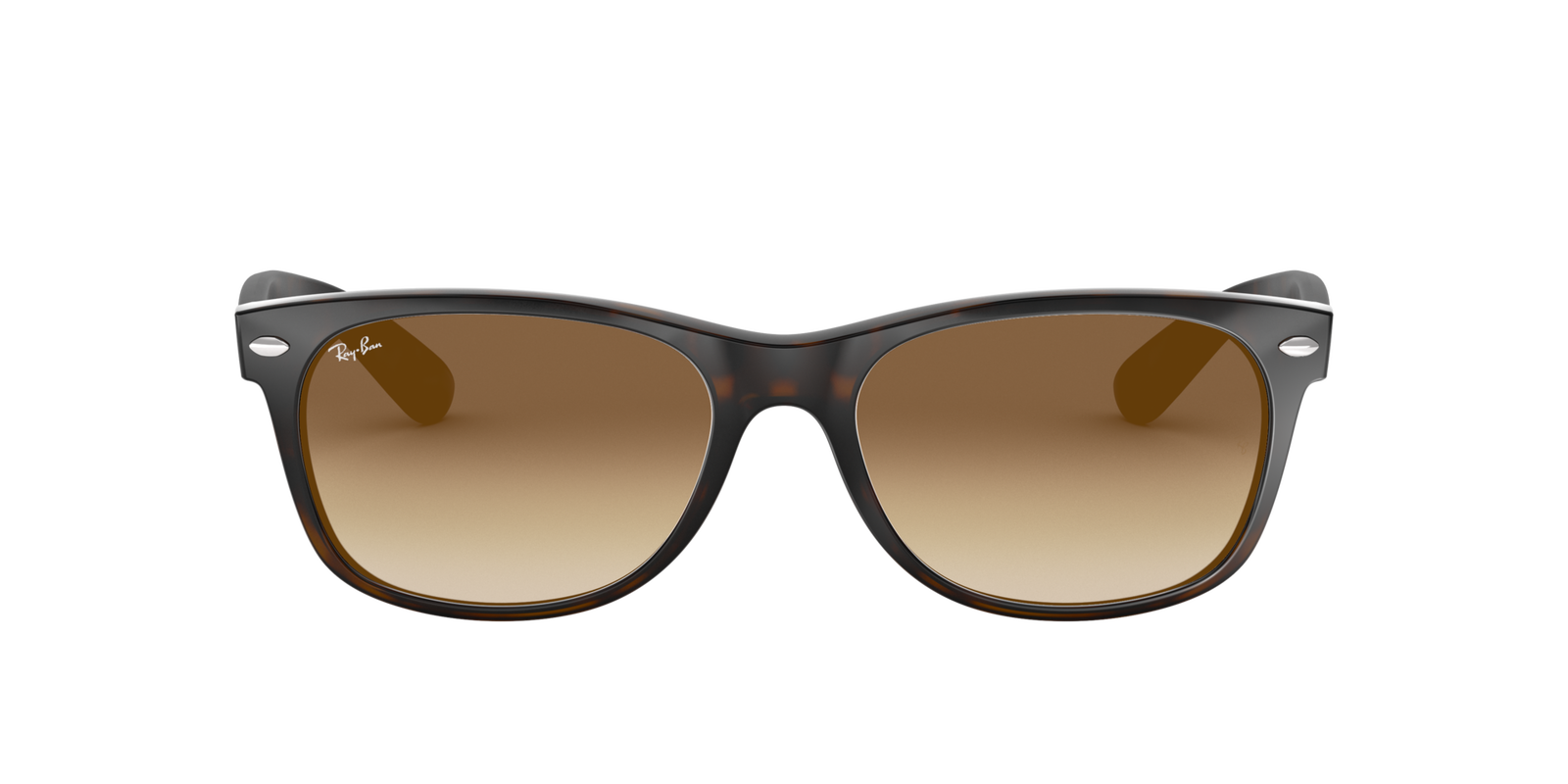 Das Bild zeigt die rechteckige Sonnenbrille Ray-Ban New Wayfarer RB2132 710/51 55 für Damen von der Marke Ray-Ban in braun havanna von vorne