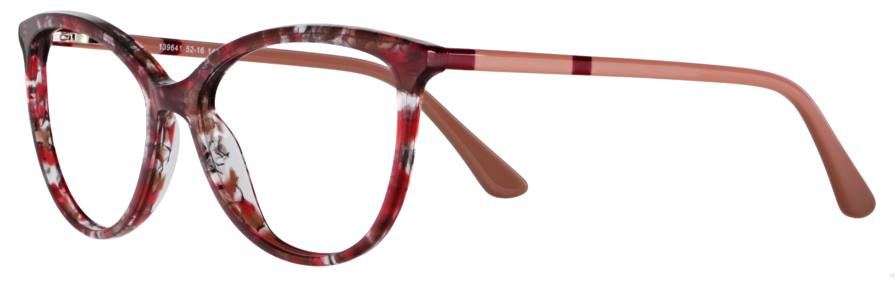 Das Bild zeigt die Korrektionsbrille 139641 von Abele Optik in rot gemustert/Bügel: beige.