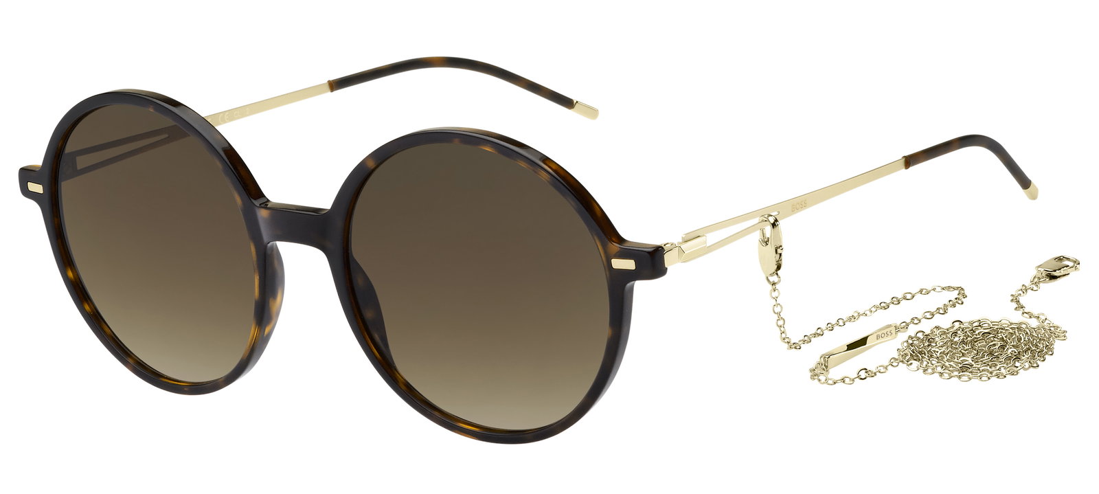 Das Bild zeigt die runde Sonnenbrille Boss 1389/S 086 für Damen von der Marke Boss in braun havanna von vorne