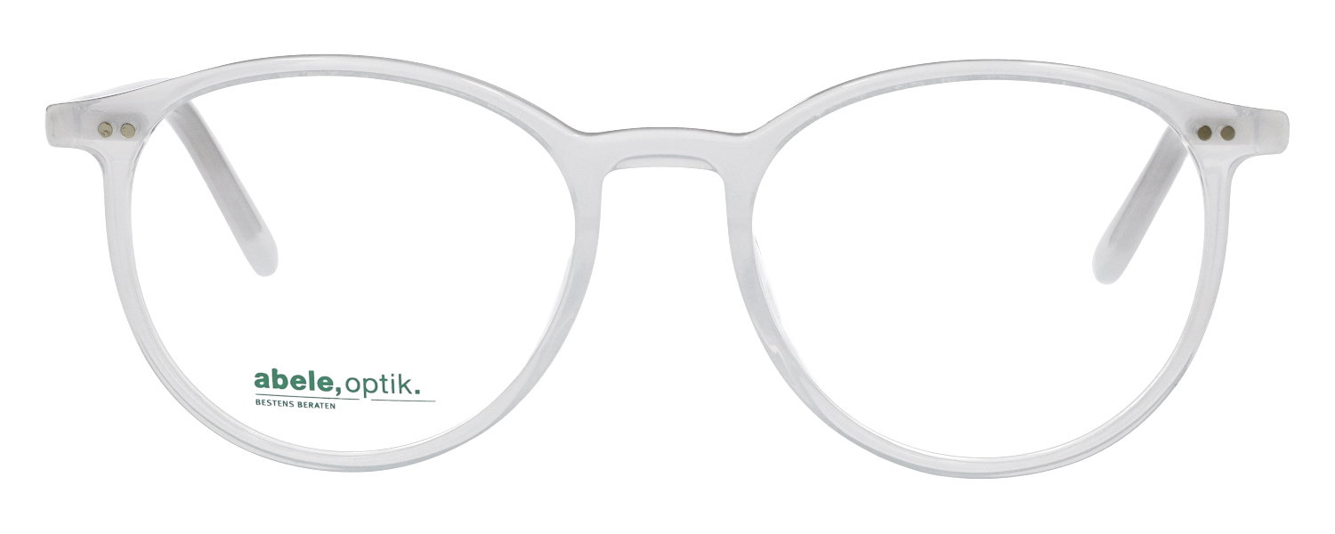 Das Bild zeigt die runde Brille Lucky Glasses in milchweiß transparent von der Marke Lucky Glasses von vorne