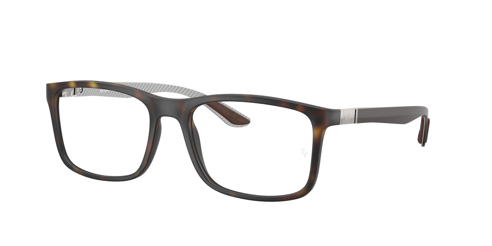Das Bild zeigt die Korrektionsbrille RX8908 von Ray Ban in Havanna leicht seitlich.