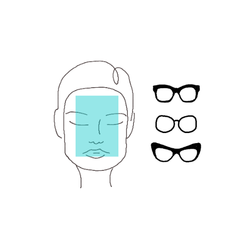 Im Bild ist ein rechteckiges Gesicht, eine runde, ovale und geschwungene Brille zu sehen