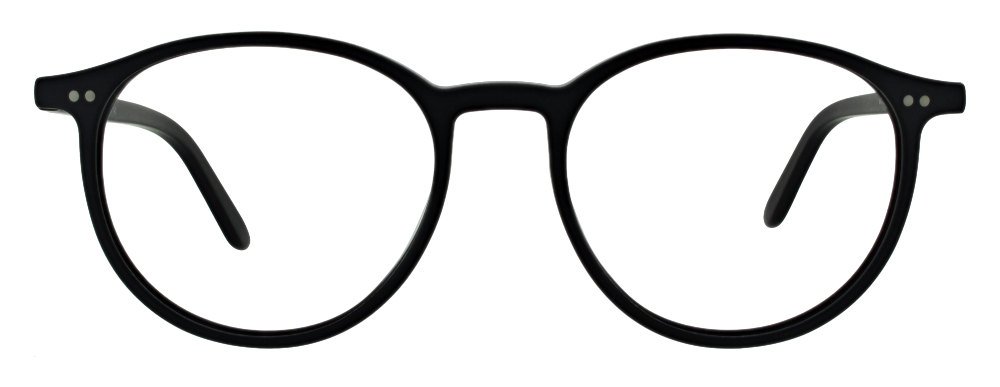 Das Bild zeigt die runde Brille Lucky Glasses in dunkelgrau von vorne