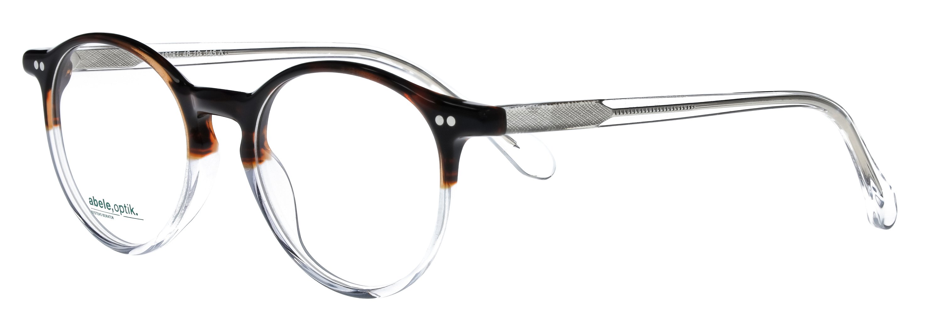 Das Bild zeigt die Korrektionsbrille 148061 von der Marke Abele Optik in braun-weiß transparent.