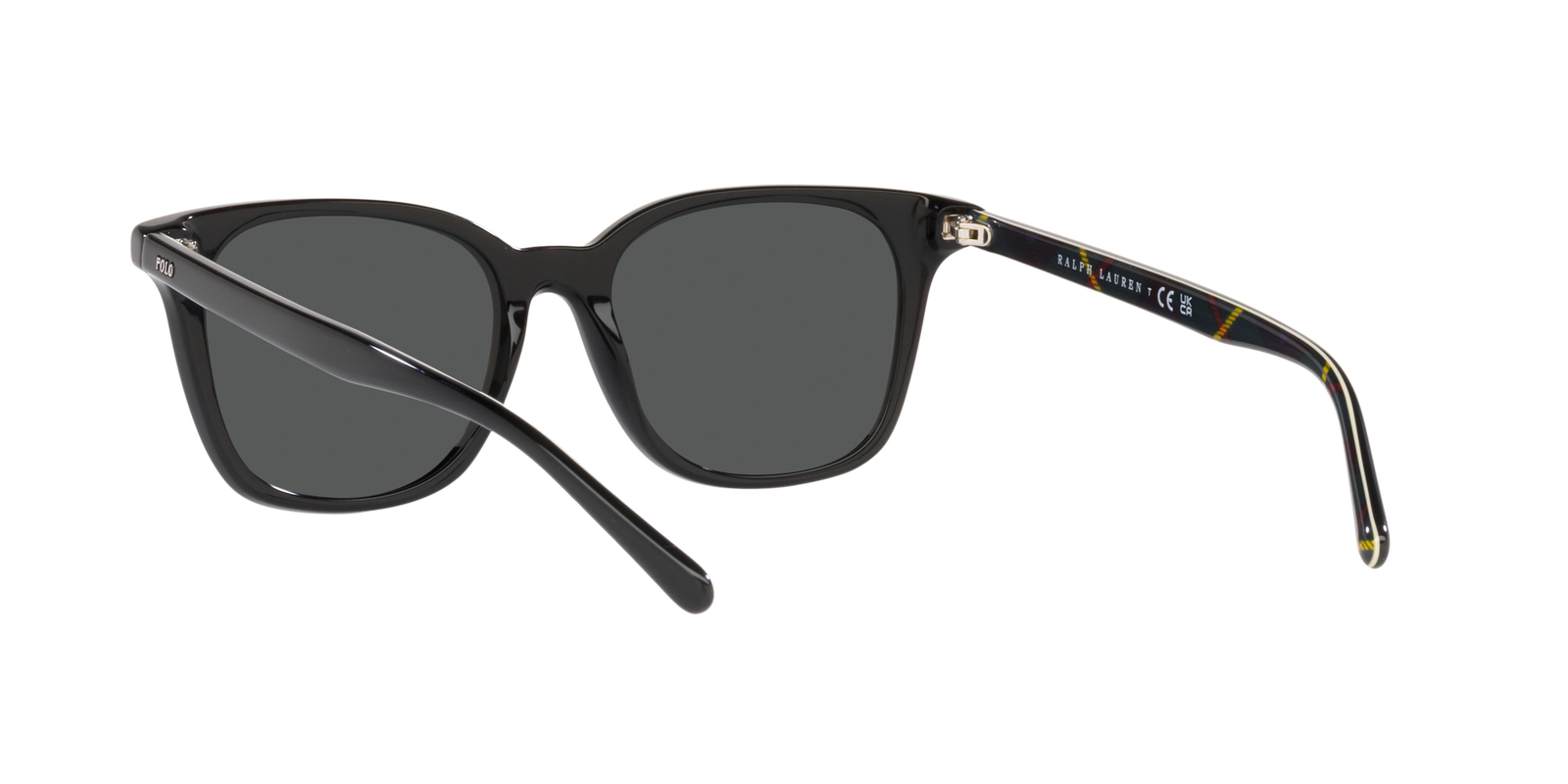 Das Bild zeigt die rechteckige Sonnenbrille PH4187 500187 für Herren von der Marke Polo Ralph Lauren in schwarz von hinten