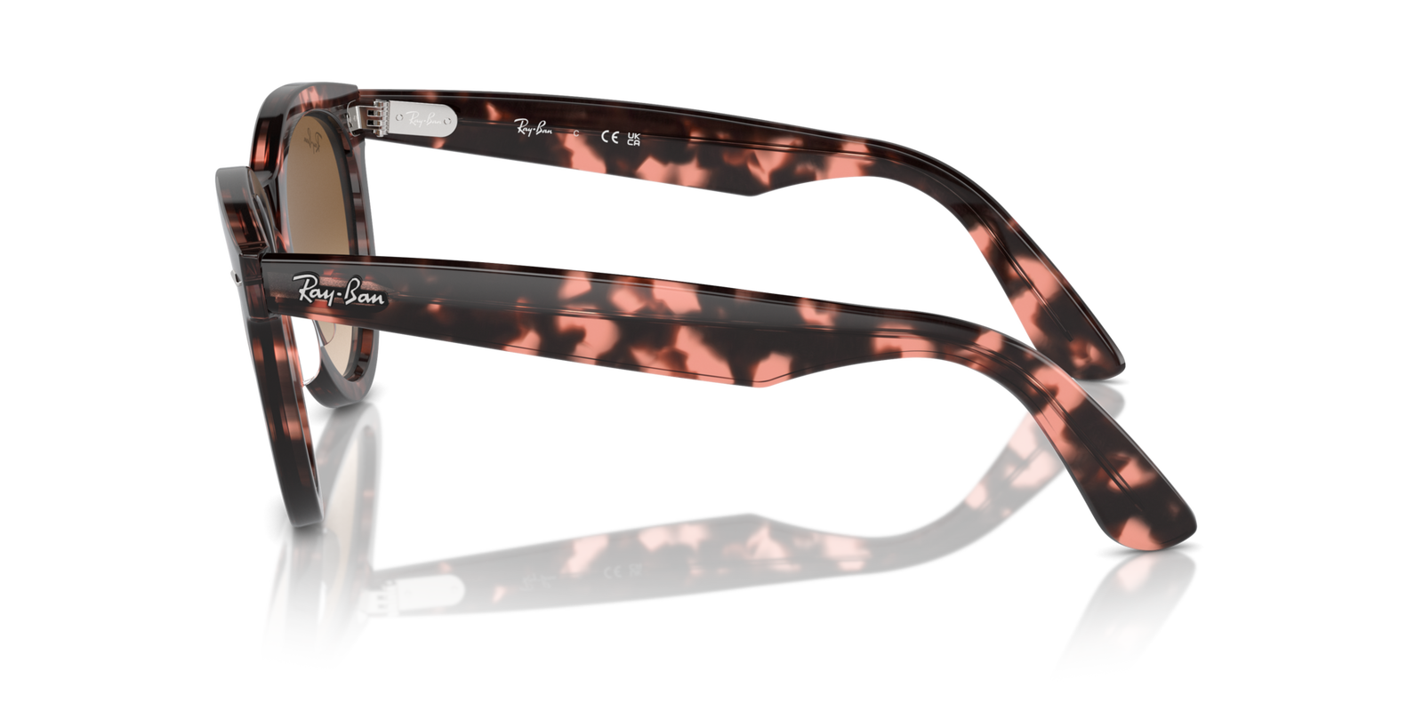 Das Bild zeigt die Browline-Sonnenbrille Wayfarer way RB2241 133451 54 von der Marke Ray Ban in braun, havanna, pink seitlich