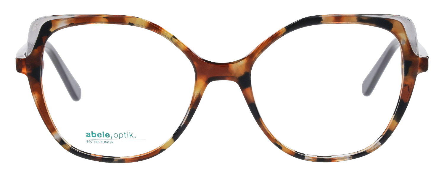 Das Bild zeigt die Cat-Eye-Brille 147801 für Damen von der Marke Abele Optik in braun gefleckt von vorne