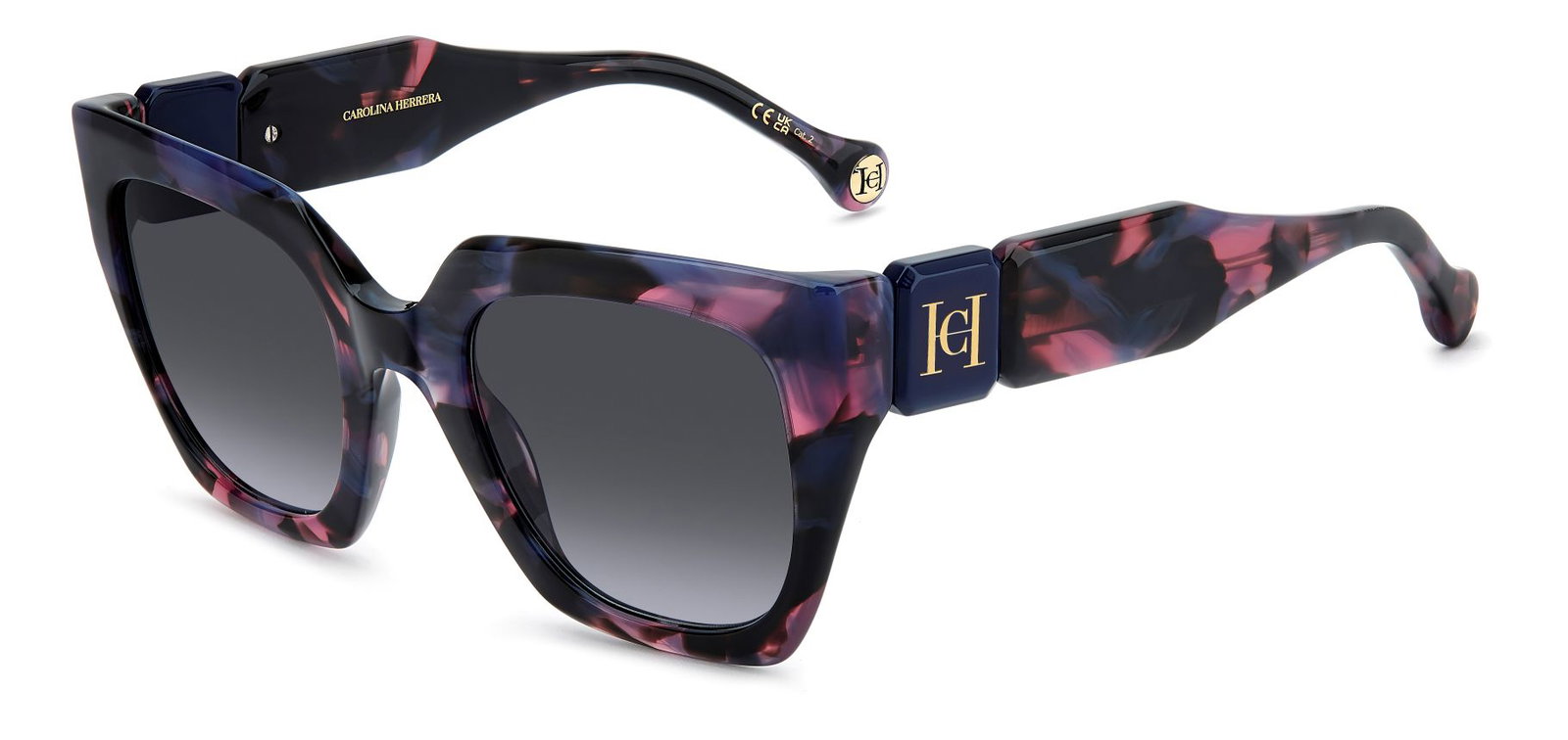 zu sehen ist die Sonnenbrille 2097 von Carolina Herrera in der Farbe Pink Schwarz.