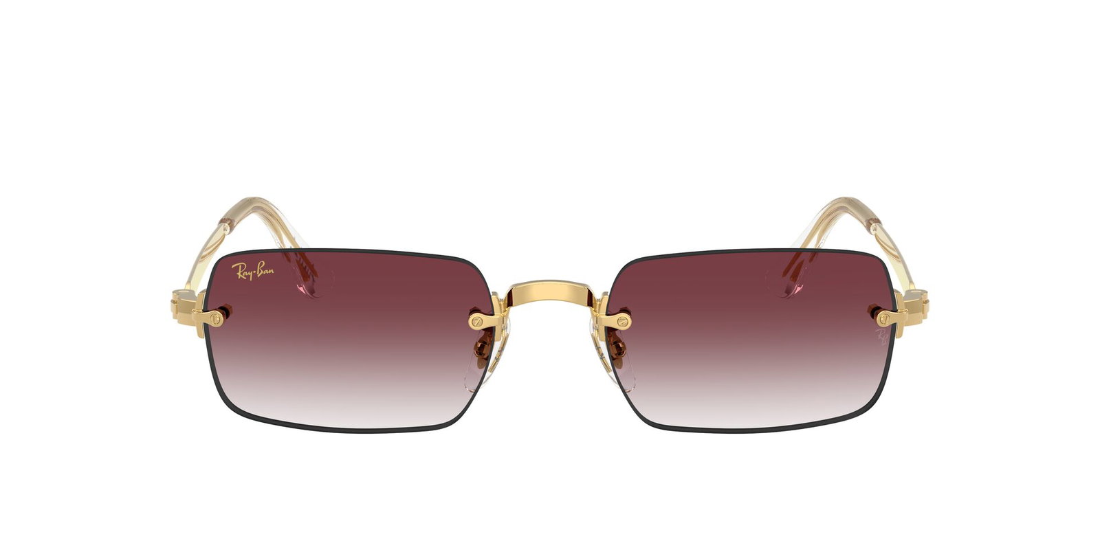 Das Bild zeigt die Ray Ban Sonnenbrille RB3928 in Gold mit roten Verlaufsgläsern von vorne.