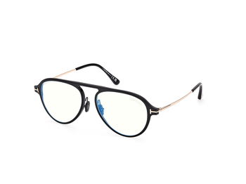 Das Bild zeigt die Korrektionsbrille FT5981 002 von der Marke Tom Ford in Mattschwarz/Roßégold.