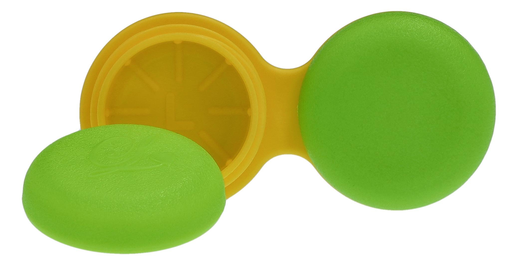 Kontaktlinsenbehälter flach in grün / gelb