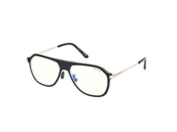 Das Bild zeigt die Korrektionsbrille FT5943 003 von der Marke Tom Ford in Schwarz/Roßégold.