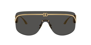 Das Bild zeigt eine Frontalansicht der Dolce&Gabbana Sonnenbrille 2320 in Gold mit dunkelgrauer Scheibe.
