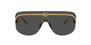 Das Bild zeigt eine Frontalansicht der Dolce&Gabbana Sonnenbrille 2320 in Gold mit dunkelgrauer Scheibe.