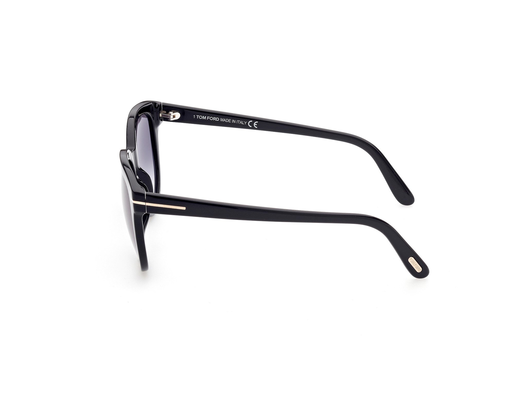 Das Bild zeigt die Sonnenbrille Olivia FT0914 von der Marke Tom Ford in schwarz seitlich