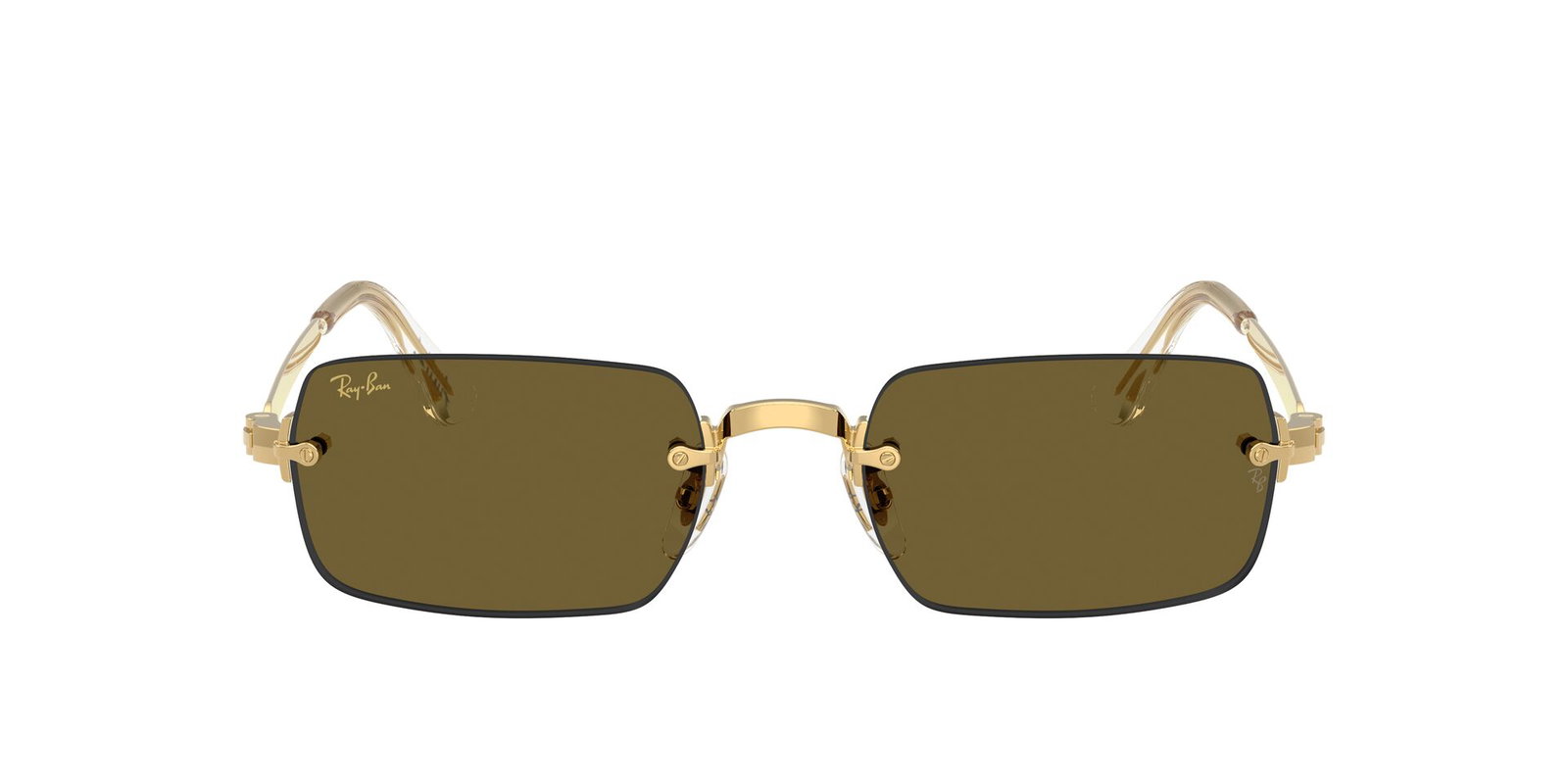 Das Bild zeigt die Ray Ban Sonnenbrille RB3928 in Gold mit dunkelbraunen Gläsern von vorne.
