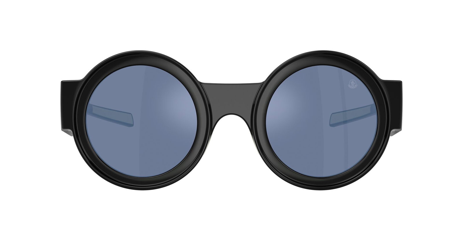 zu sehen ist die Sonnenbrille 8020U von Moncler in der Farbe Schwarz mit blau getönten Gläsern.