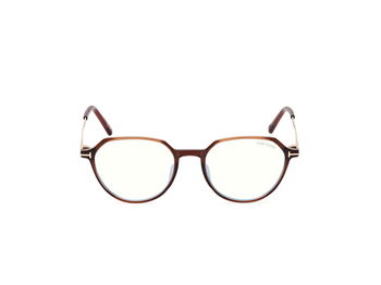 Das Bild zeigt die Korrektionsbrille FT5875-B 048 von der Marke Tom Ford in dunkelbraun/gold.