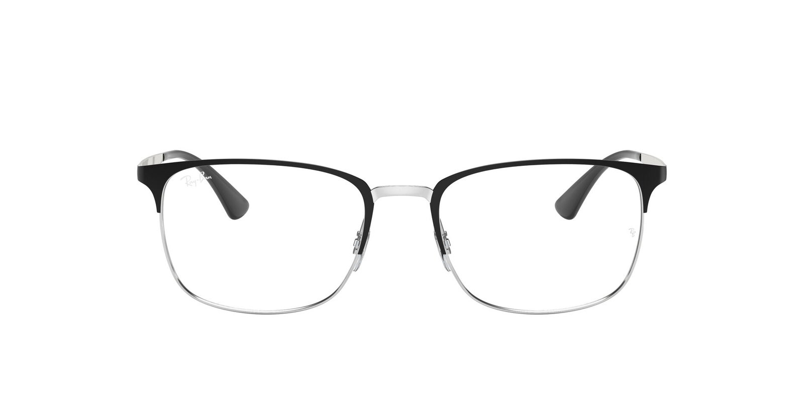 Das Bild zeigt die Korrektionsbrille RX6421 von Ray Ban in Schwarz/Silber von vorne.