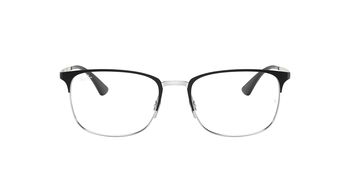 Das Bild zeigt die Korrektionsbrille RX6421 von Ray Ban in Schwarz/Silber von vorne.