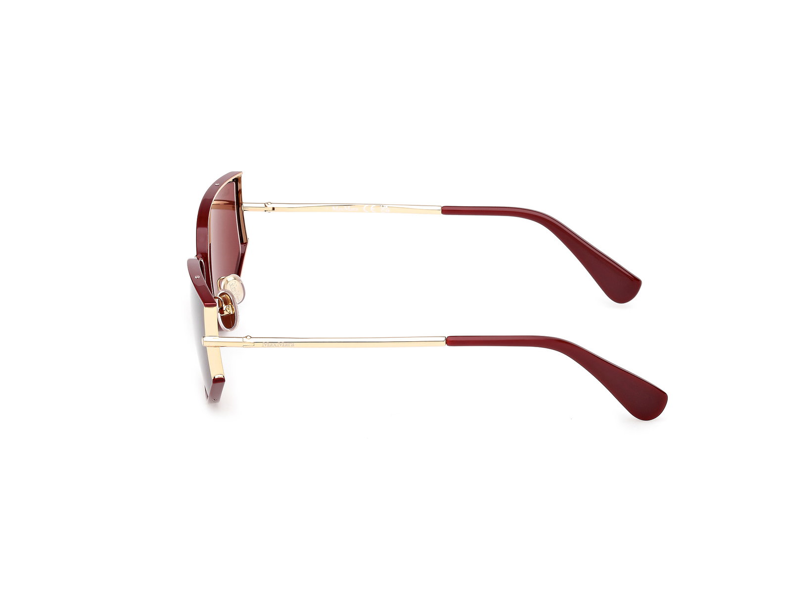 Das Bild zeigt die Sonnenbrille MM0141 von der Marke Max Mara in Bordeaux/Blassgold.