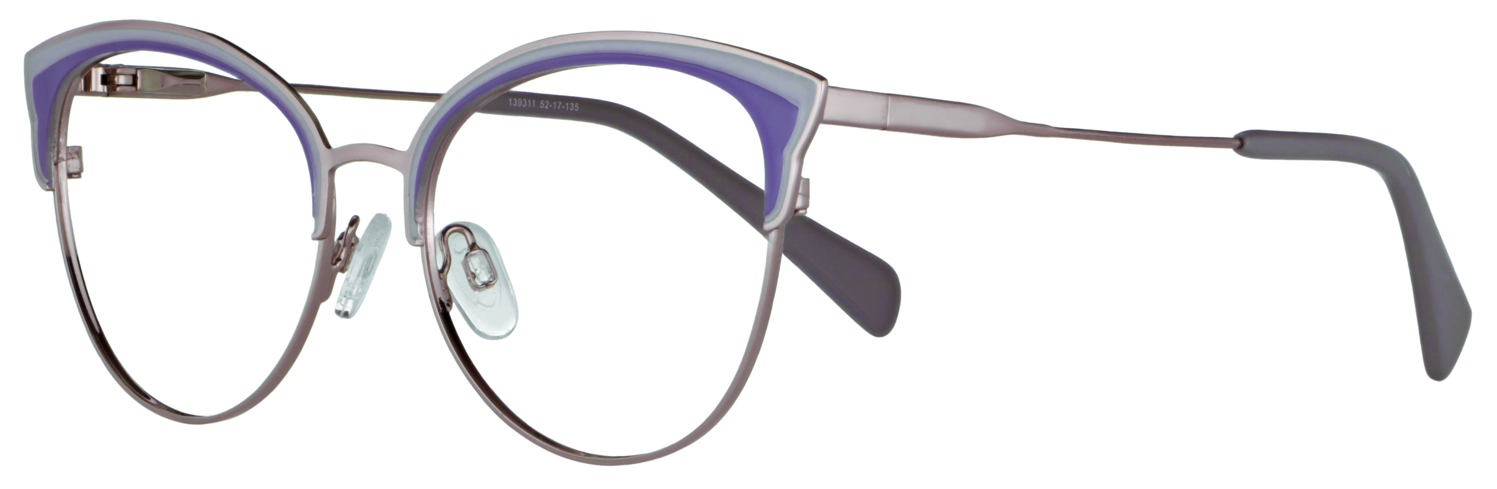 Das Bild zeigt die Korrektionsbrille 139311 von Abele Optik in silber, lila und grau