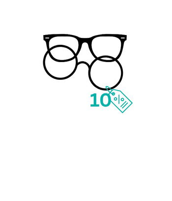 Zu sehen ist eine Grafik von zwei Brillen und einem 10 % Schild