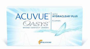 Das Bild zeigt die Verpackung der 2-Wochen Kontaktlinse Acuvue OASYS with Hydraclear Plus.