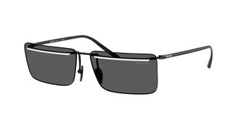 Das Bild zeigt die Prada Sonnenbrille für Herren PR C53S in Silber mit dunkelgrauen  Gläsern von seitlich.