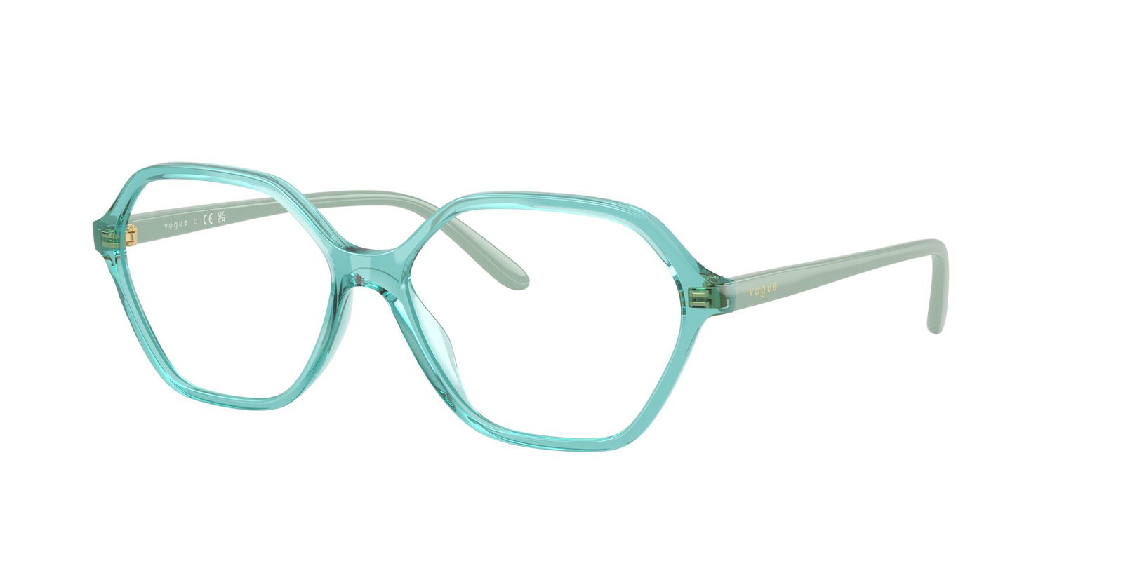 Das Bild zeigt die Korrektionsbrille 5622 3192 von der Marke Vogue in Transparent Türkis.