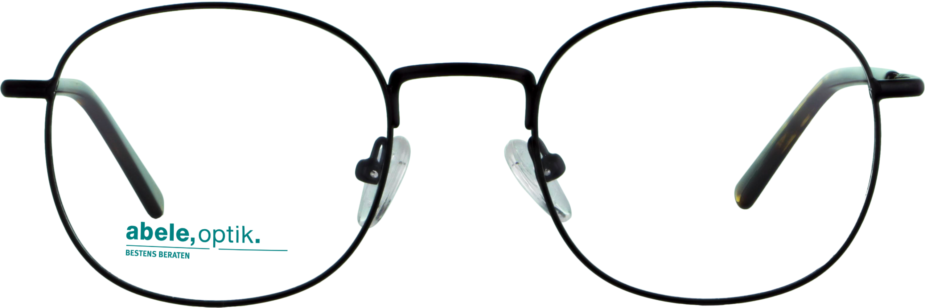 Das Bild zeigt die Korrektionsbrille 142181 von der Marke Abele Optik in schwarz matt / Bügel: havanna.