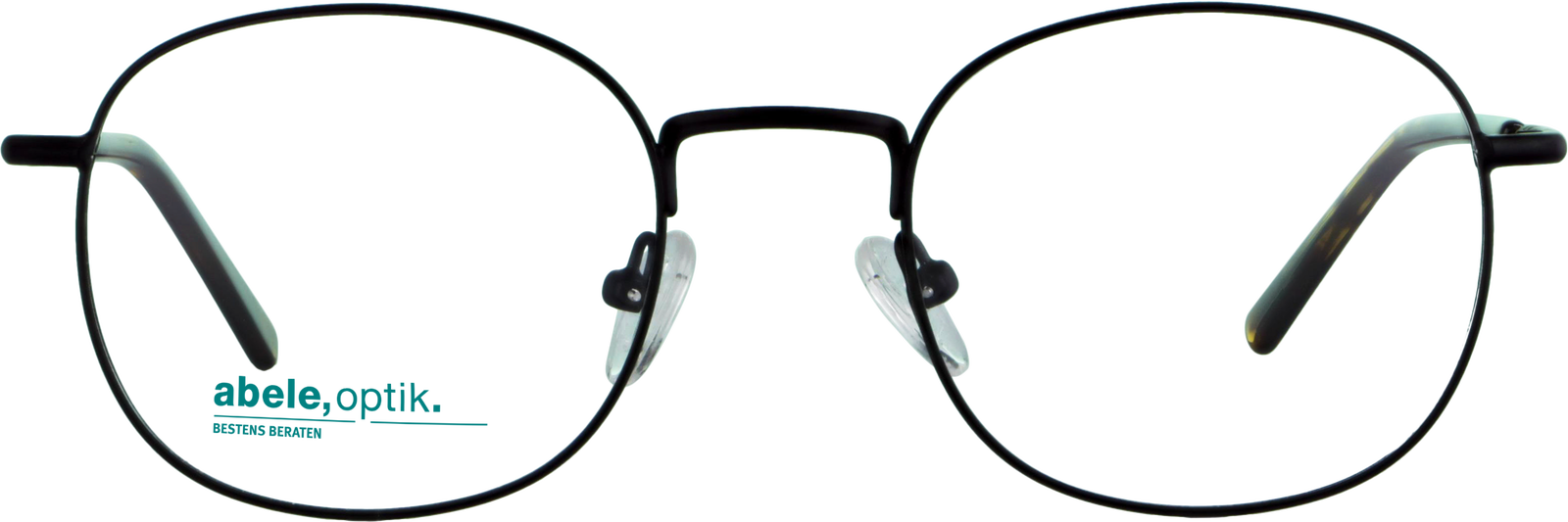 Das Bild zeigt die Korrektionsbrille 142181 von der Marke Abele Optik in schwarz matt / Bügel: havanna.