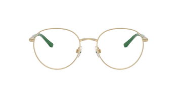 Das Bild zeigt die Korrektionsbrille 1236 von der Marke Polo in Gold mit grünen Bügeln.